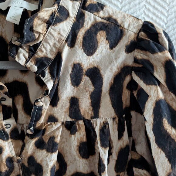 H&M Ruffle Leopard Print Blouse High Collar Oversized Crop Size Small - Picture 11 of 15